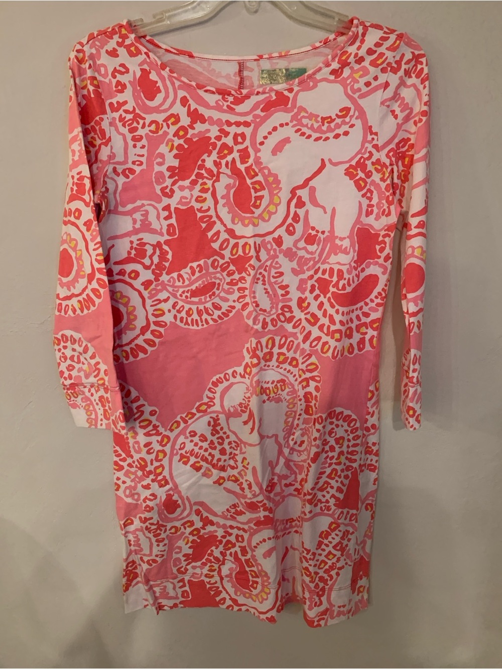 Lilly Pulitzer Pink Elephant Print Long Sleeve Short Shift Dress S